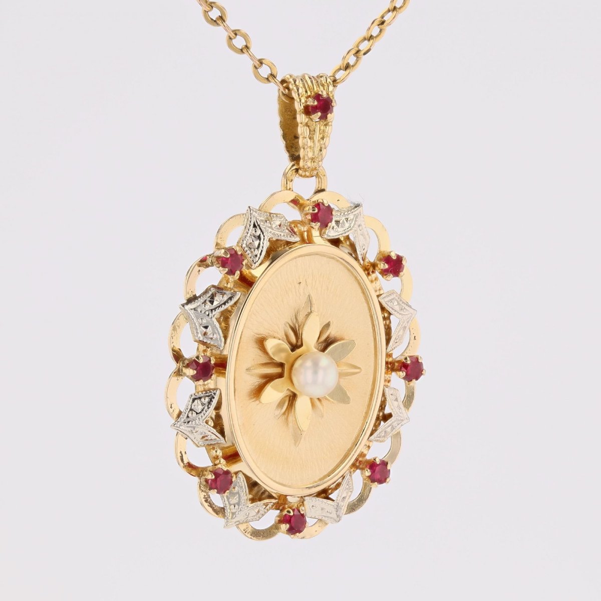 Pendentif vintage perle de culture rubis de synthèse-photo-4