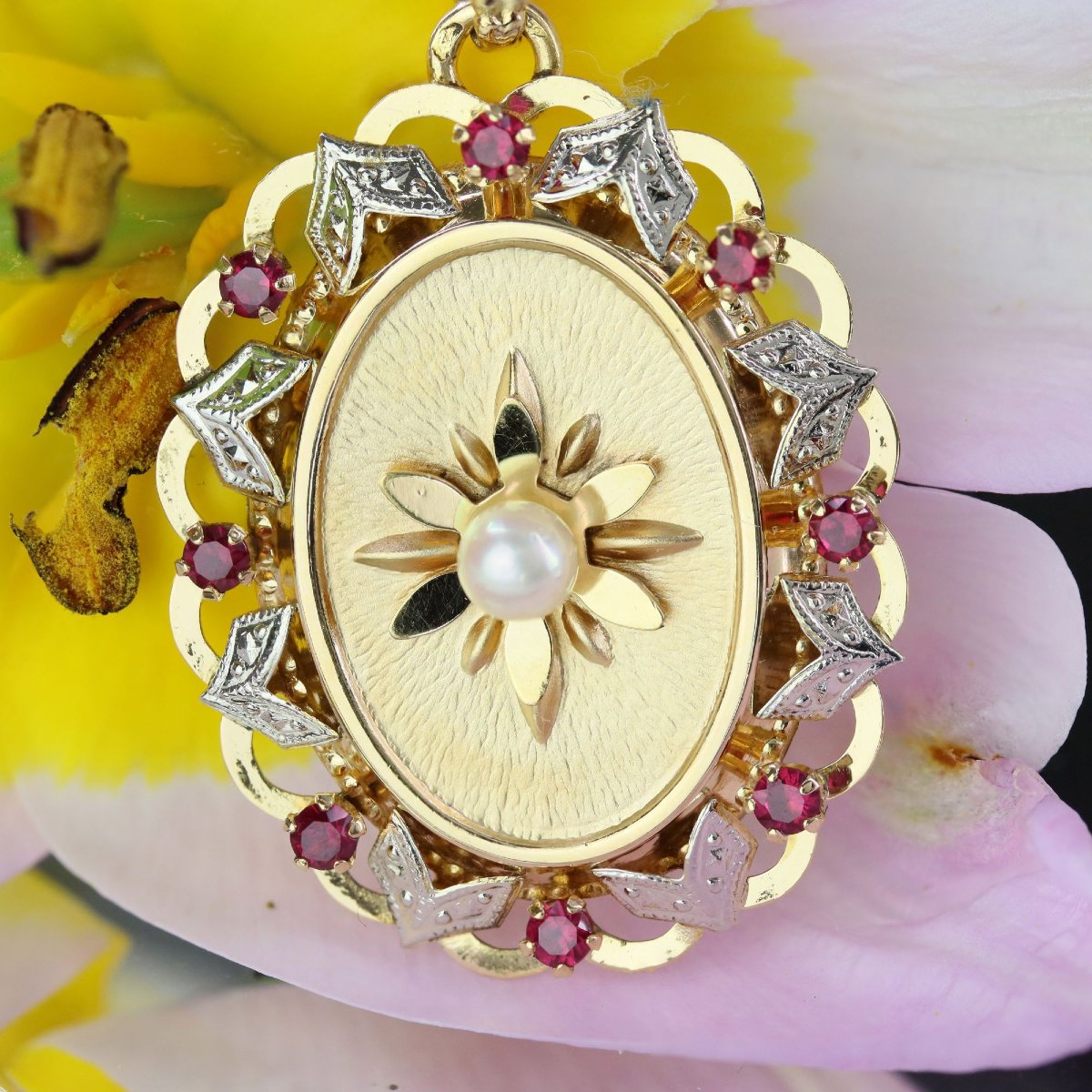 Pendentif vintage perle de culture rubis de synthèse-photo-1
