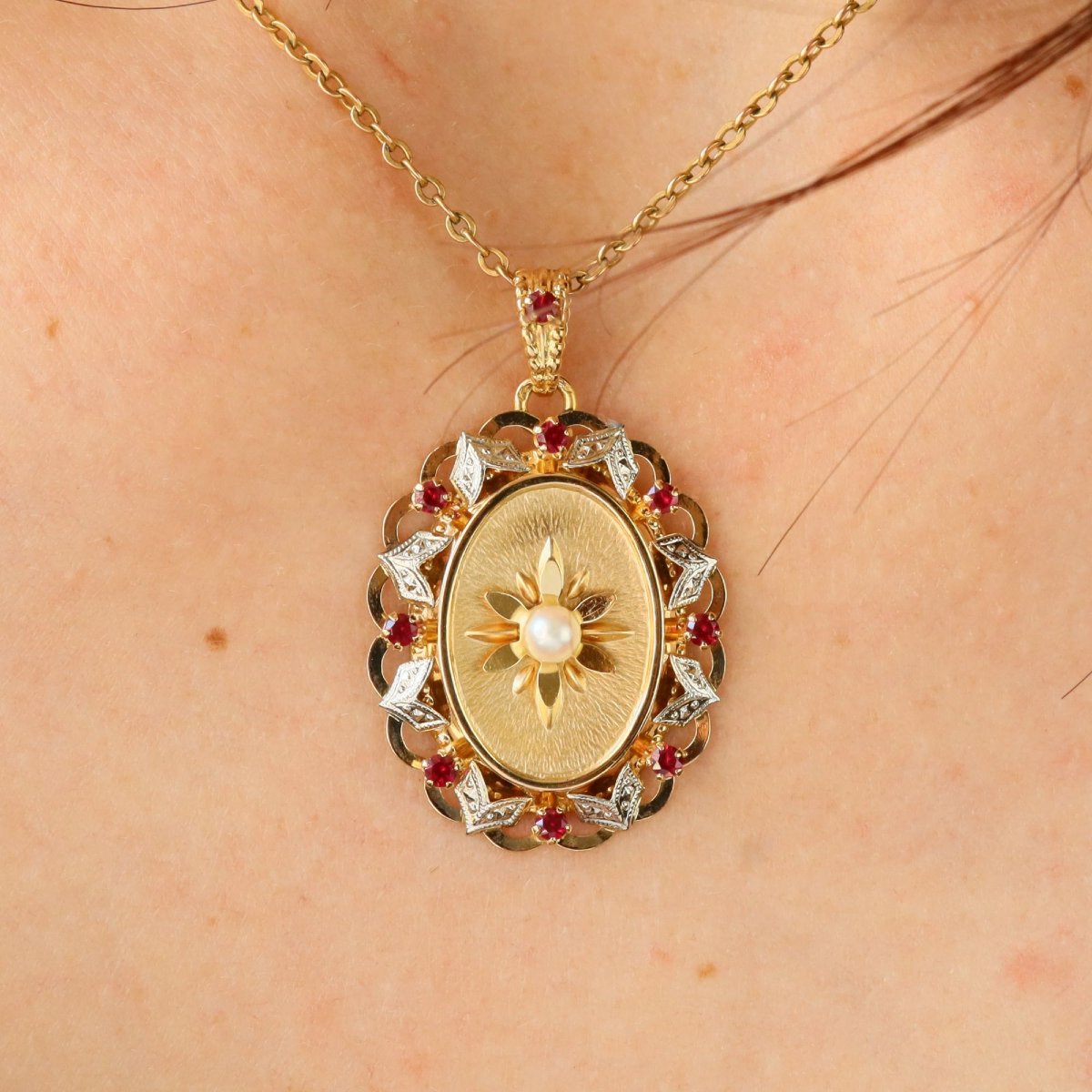 Pendentif vintage perle de culture rubis de synthèse-photo-2