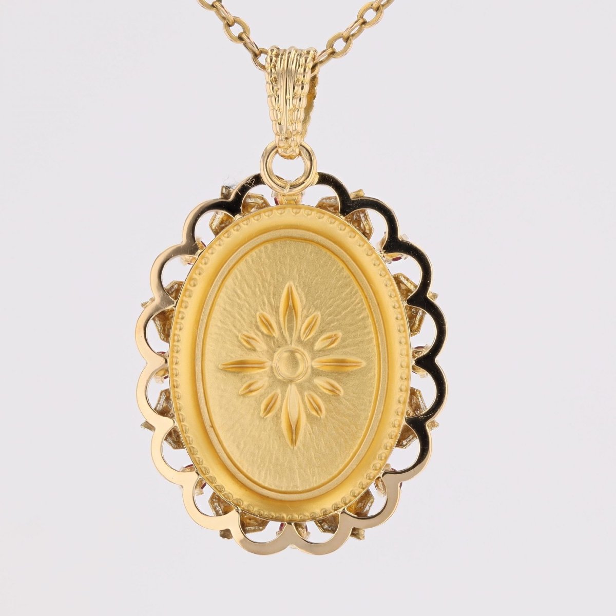 Pendentif vintage perle de culture rubis de synthèse-photo-4