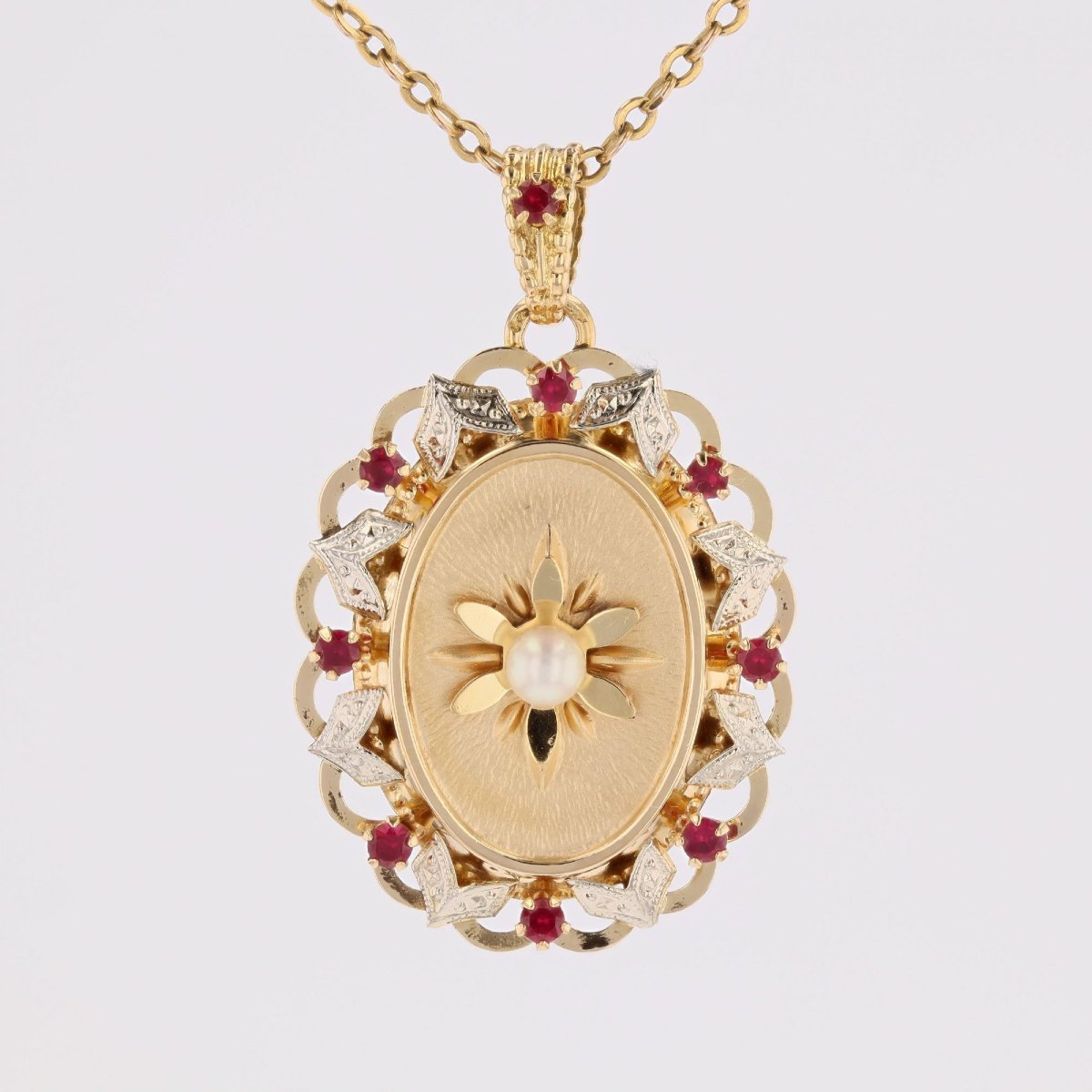 Pendentif vintage perle de culture rubis de synthèse-photo-5