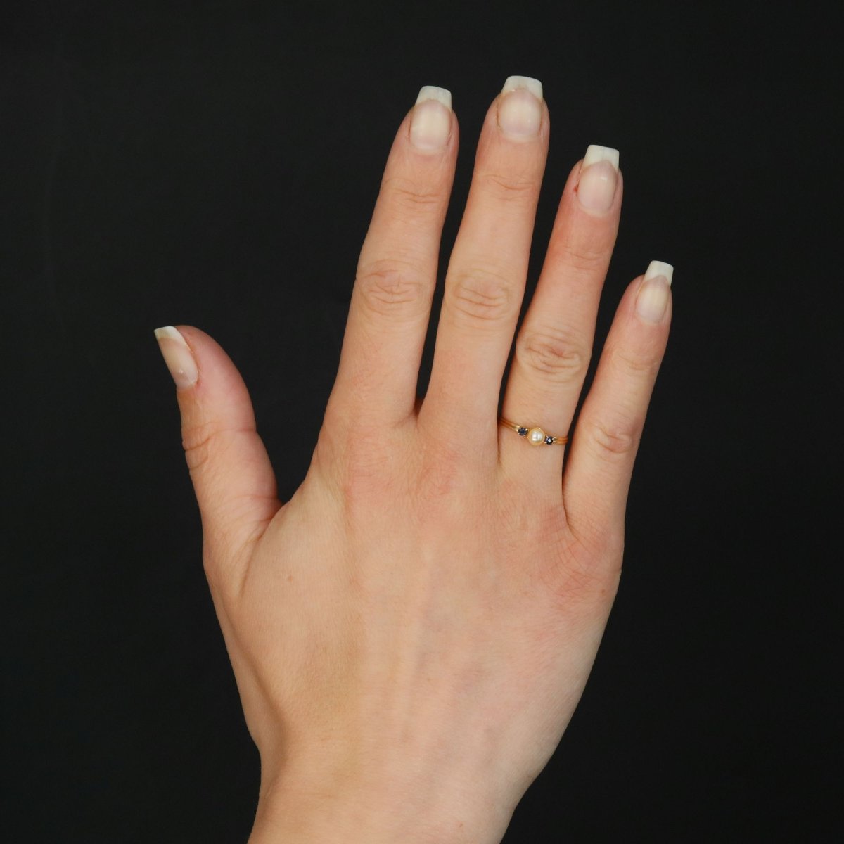Gold Ring Cultured Pearl Sapphires-photo-2