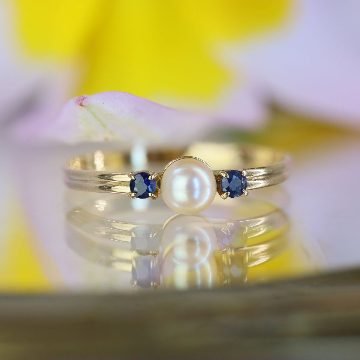 Gold Ring Cultured Pearl Sapphires-photo-3