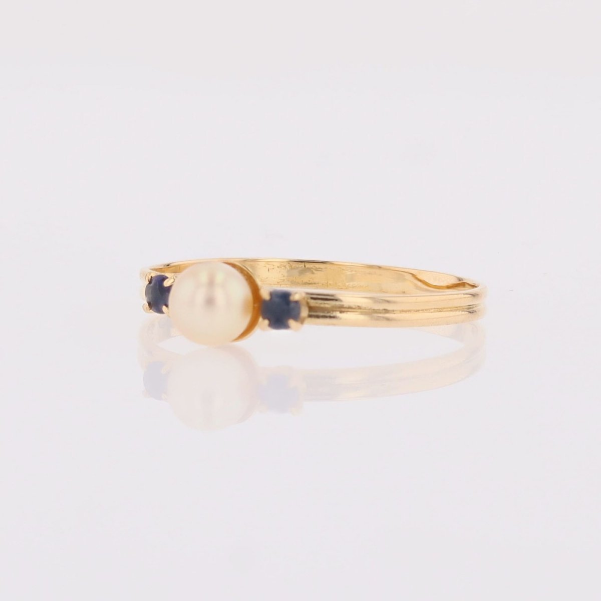 Gold Ring Cultured Pearl Sapphires-photo-4