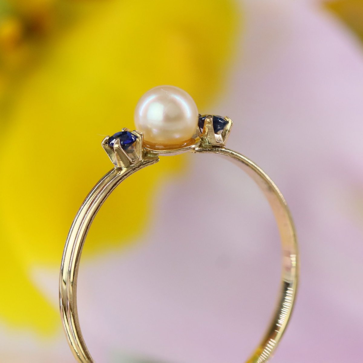 Gold Ring Cultured Pearl Sapphires-photo-1