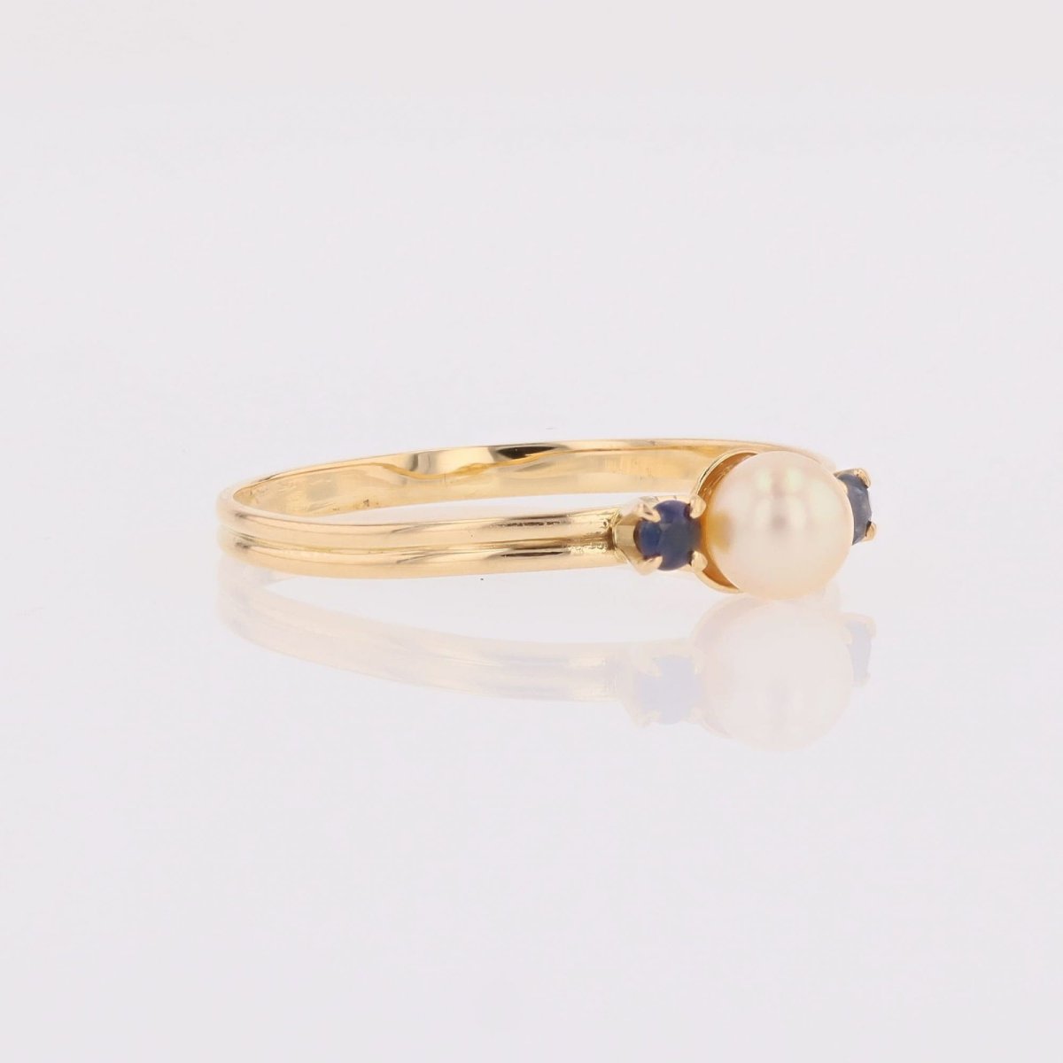 Gold Ring Cultured Pearl Sapphires-photo-2