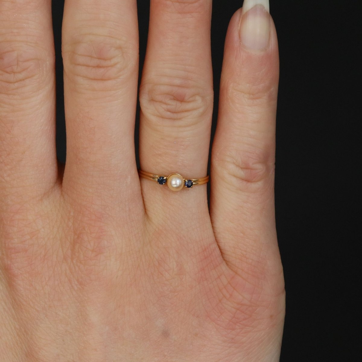 Gold Ring Cultured Pearl Sapphires-photo-3