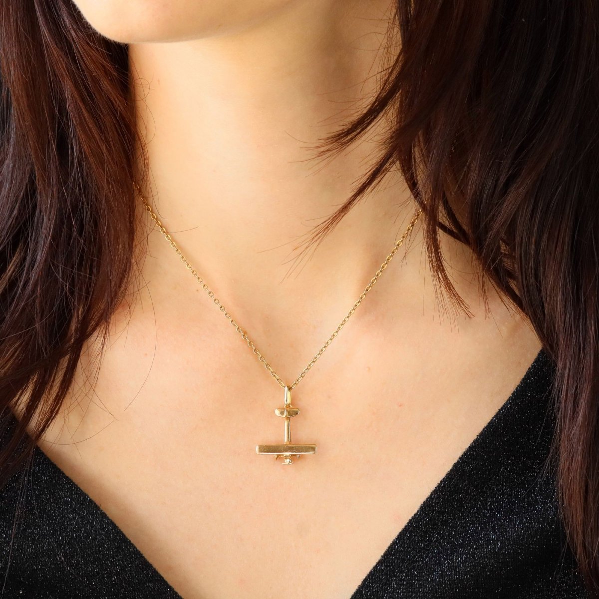 Yellow Gold Airplane Pendant Charm-photo-2