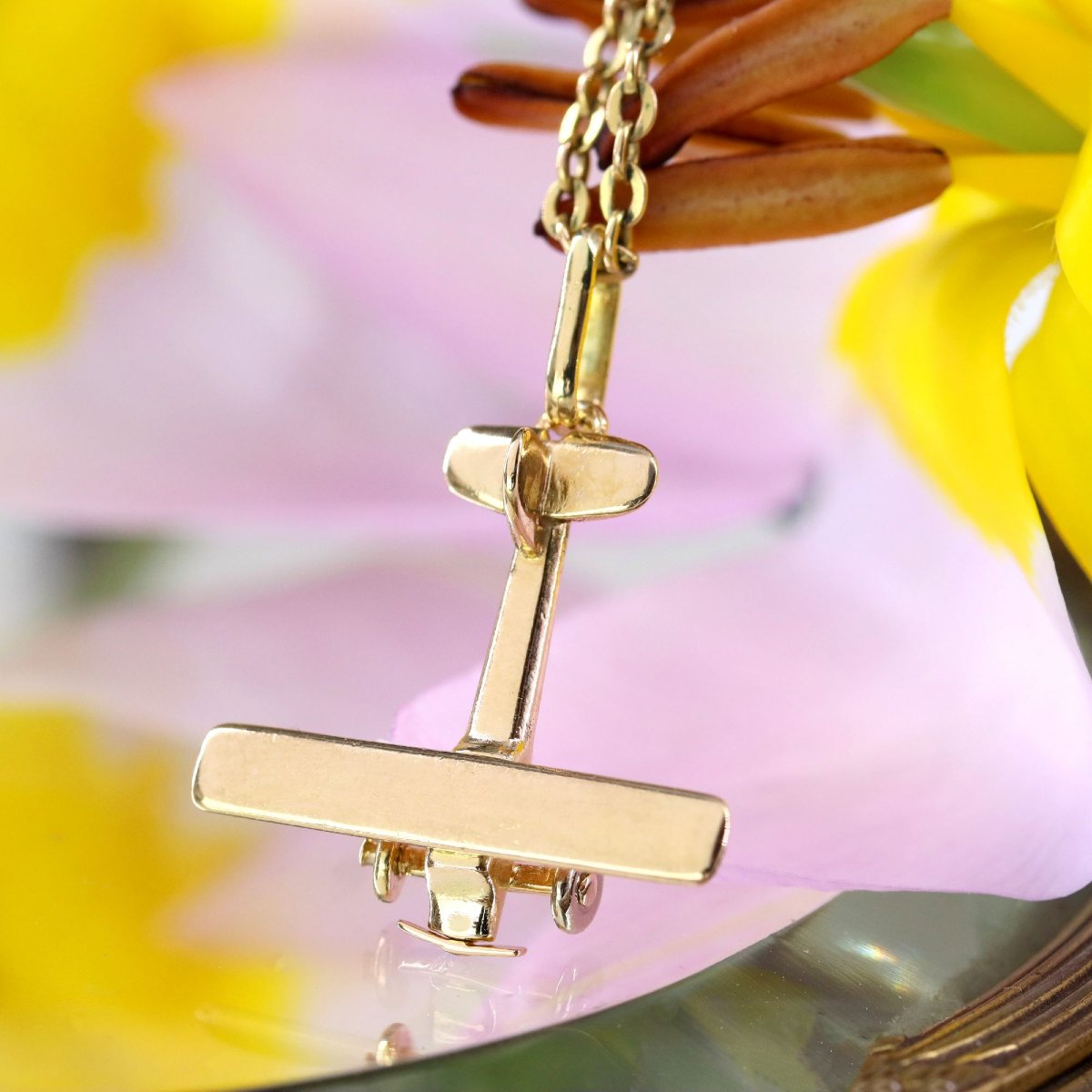 Yellow Gold Airplane Pendant Charm-photo-3