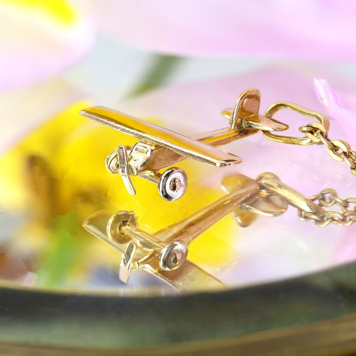 Yellow Gold Airplane Pendant Charm-photo-2