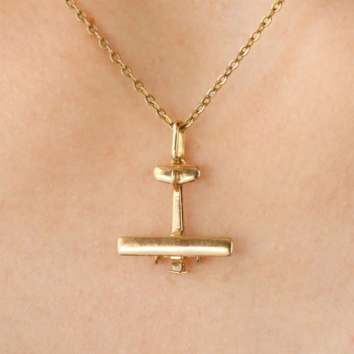 Yellow Gold Airplane Pendant Charm-photo-3