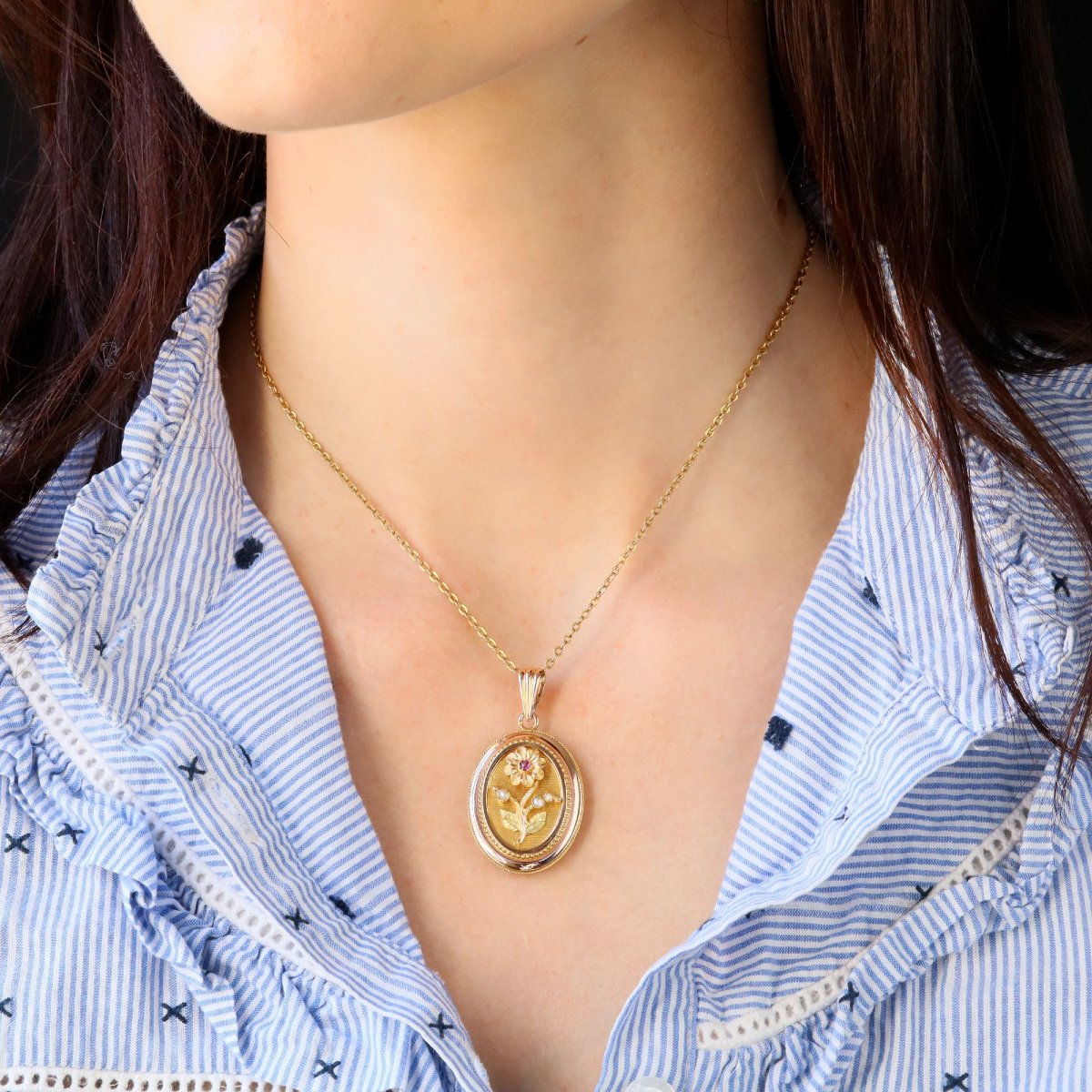 Antique Pansy Flower Medallion With Fine Pearls And Rubies-photo-2