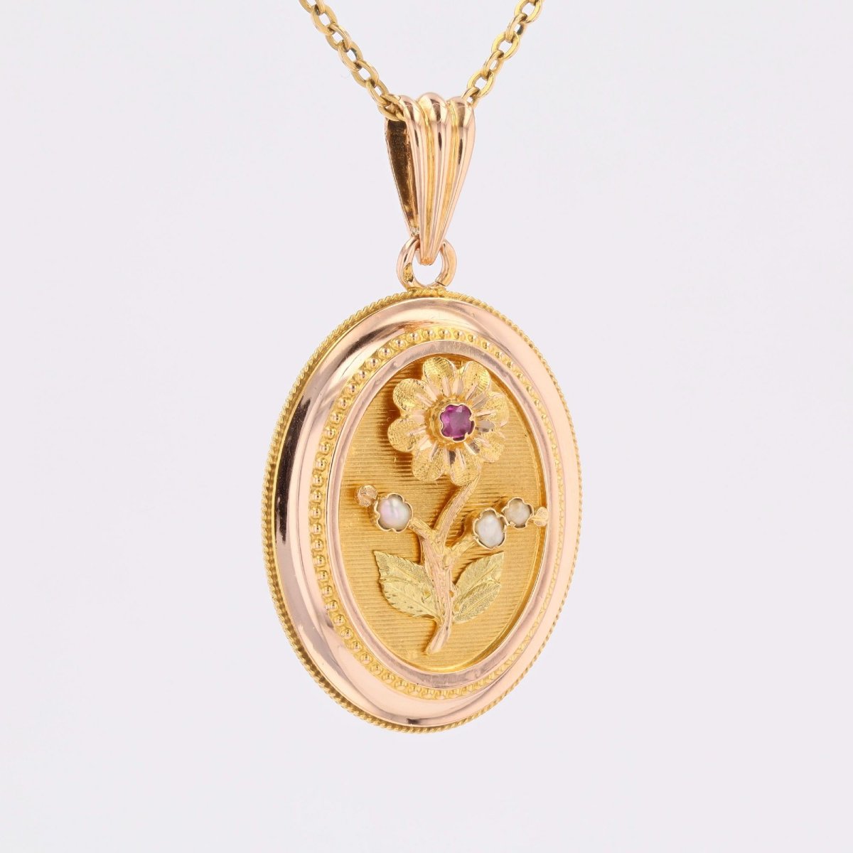 Antique Pansy Flower Medallion With Fine Pearls And Rubies-photo-1