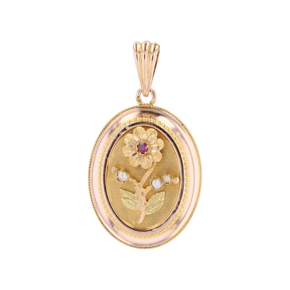 Antique Pansy Flower Medallion With Fine Pearls And Rubies