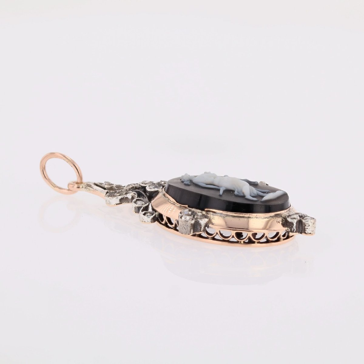 Pendentif ancien camée et diamants taillés en rose-photo-5