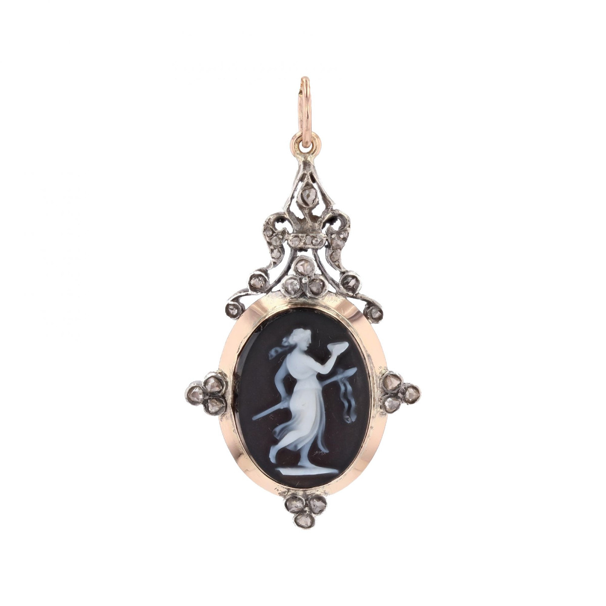 Pendentif ancien camée et diamants taillés en rose