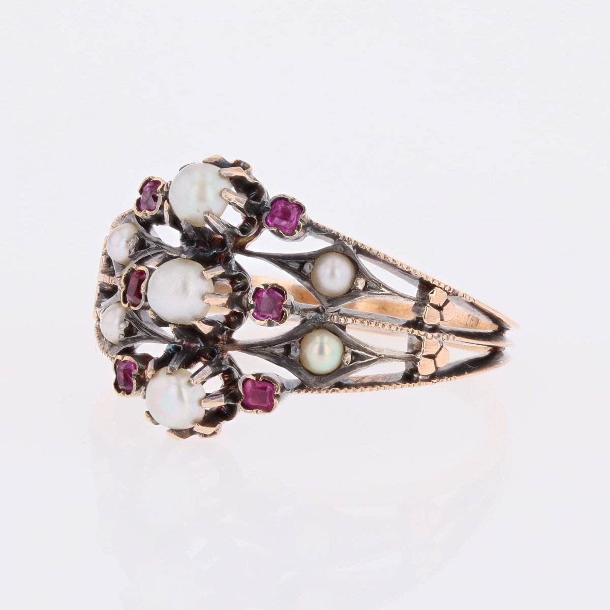 Bague ancienne Perles fines Rubis 3 anneaux-photo-5