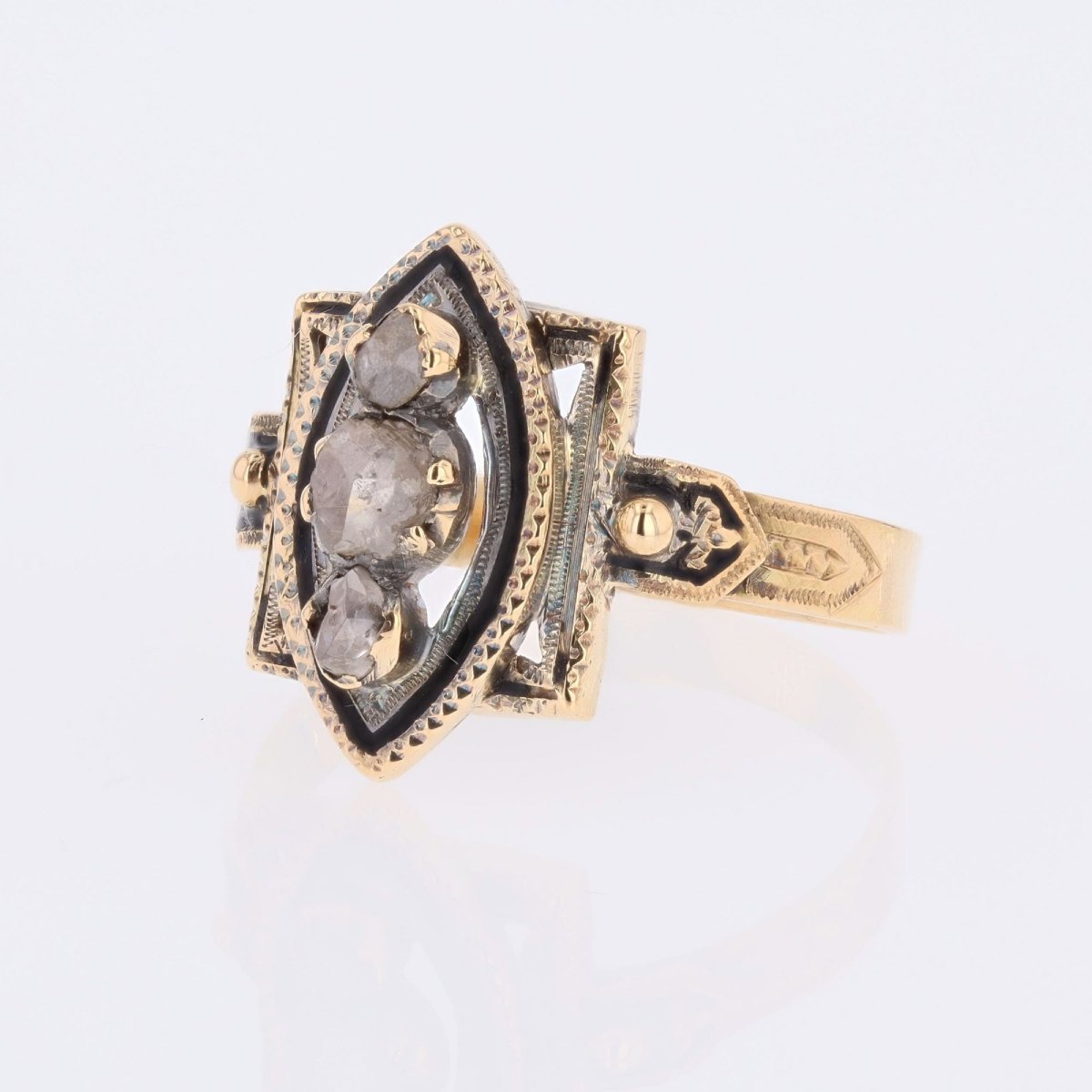 Antique Black Enamel Diamond Ring-photo-5