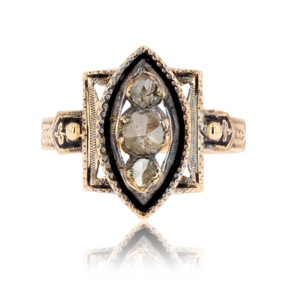 Antique Black Enamel Diamond Ring