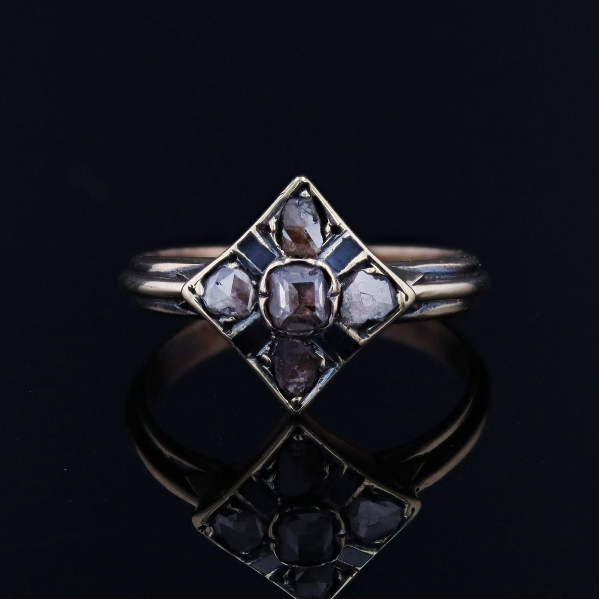 Bague ancienne losange diamants émail noir-photo-1