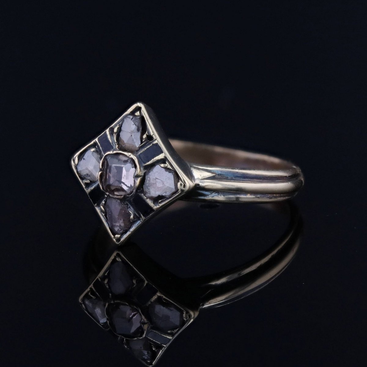 Bague ancienne losange diamants émail noir-photo-4