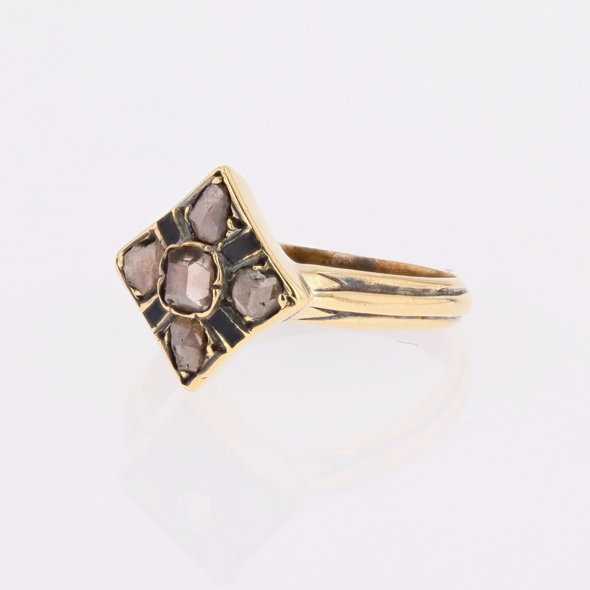Bague ancienne losange diamants émail noir-photo-5