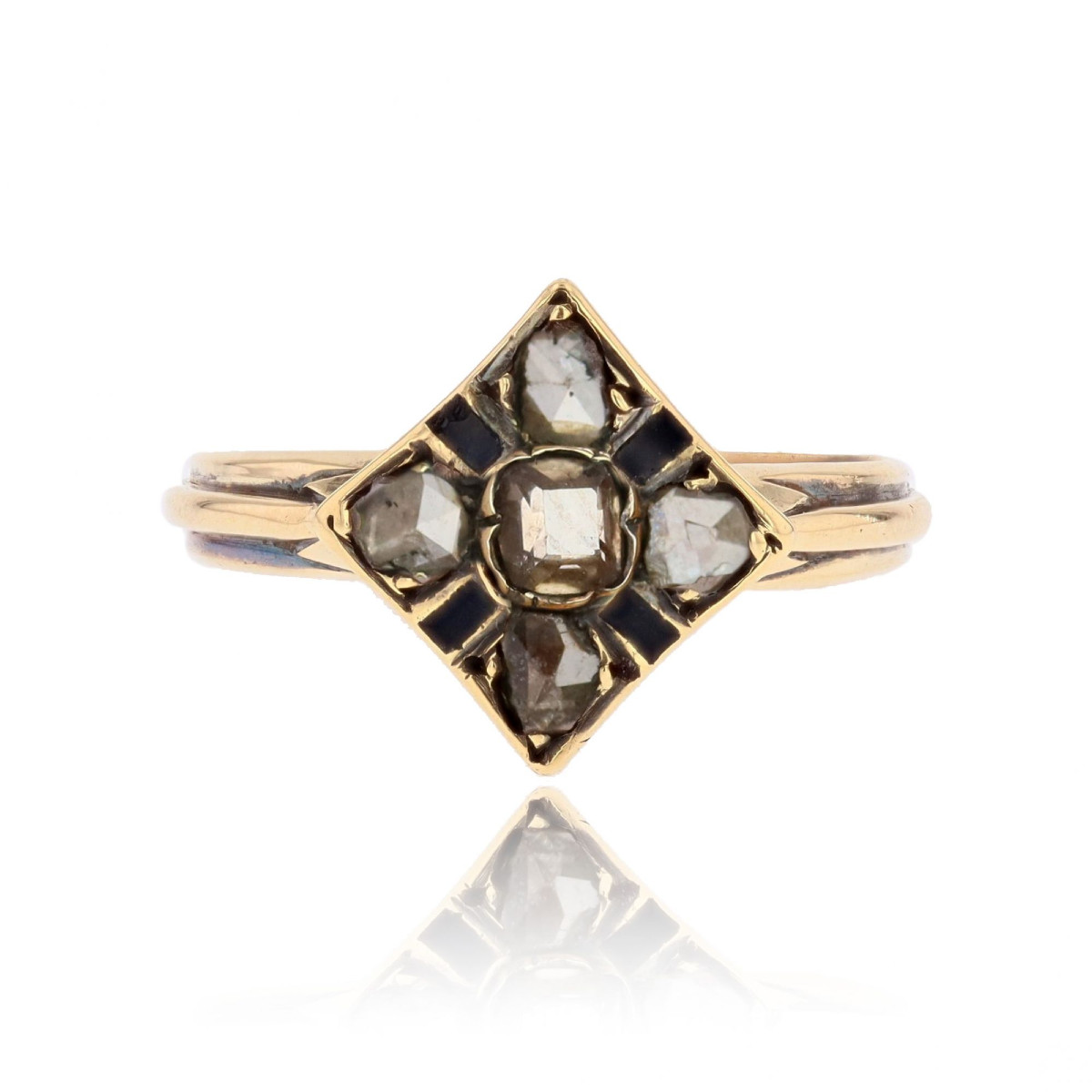 Bague ancienne losange diamants émail noir