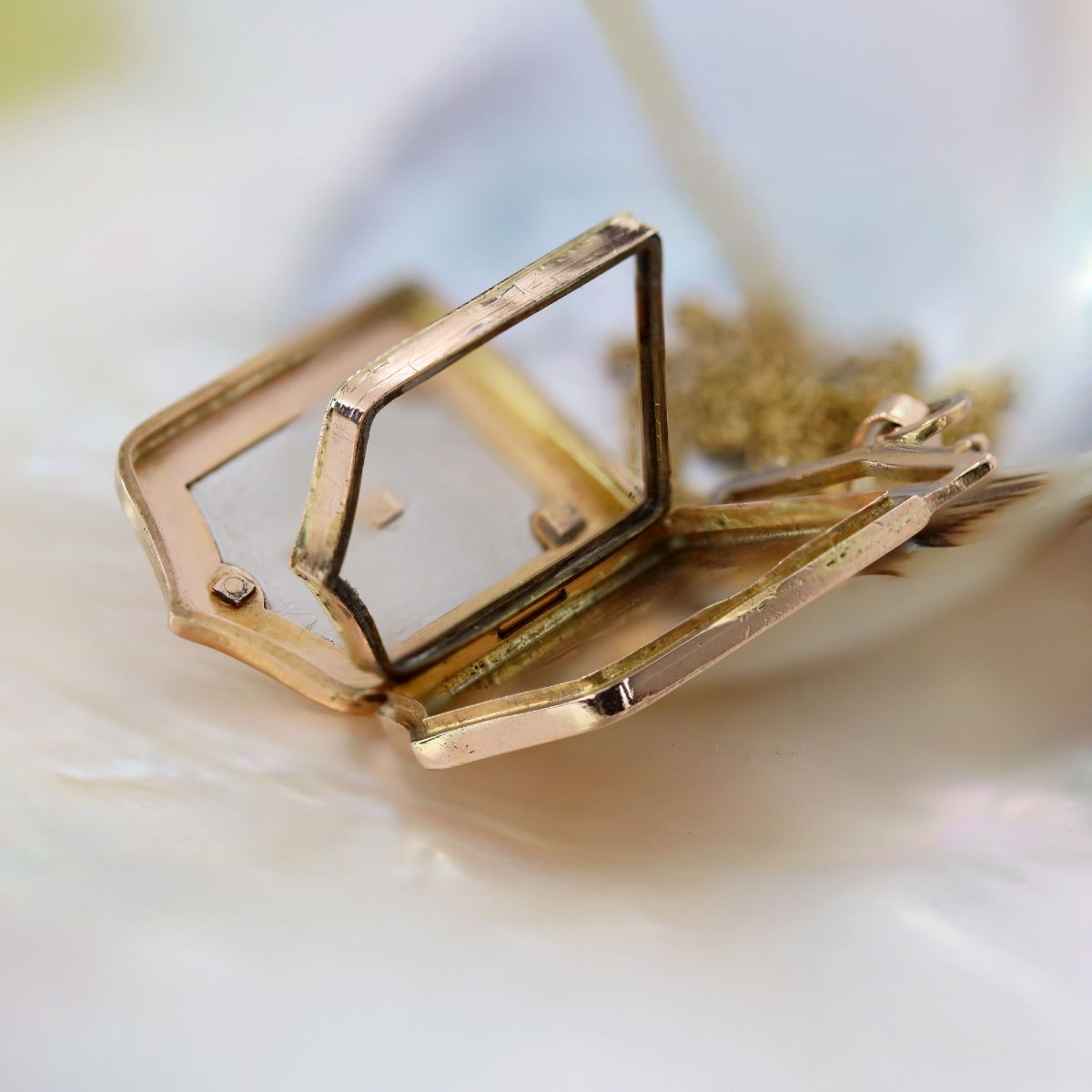 Pendentif médaillon ancien écusson or rose or blanc-photo-4