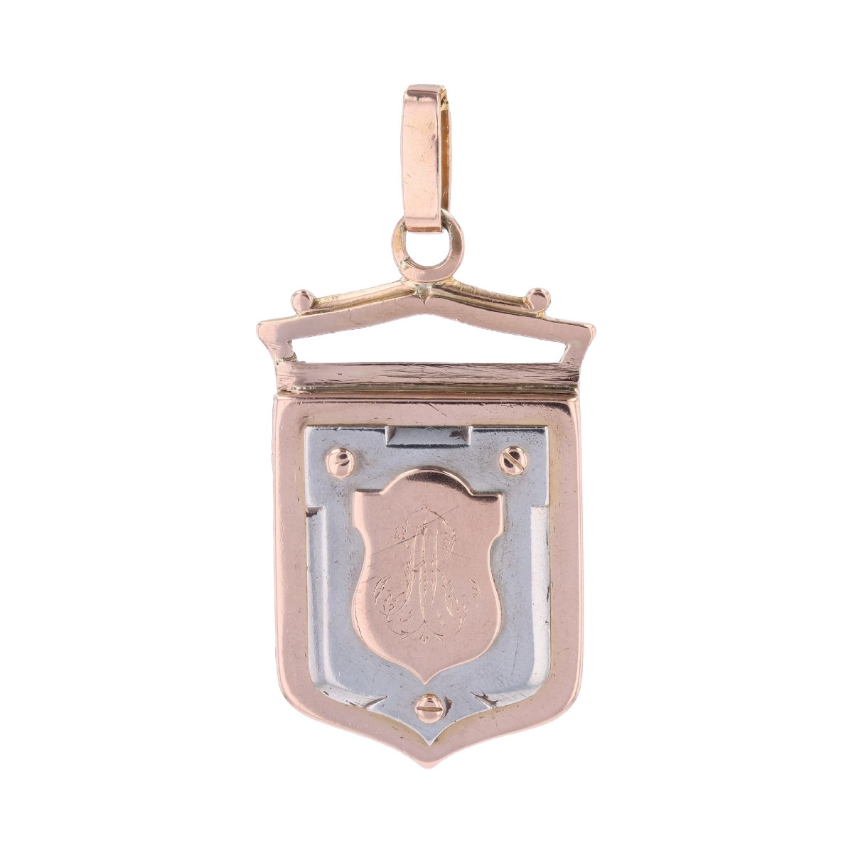 Pendentif médaillon ancien écusson or rose or blanc