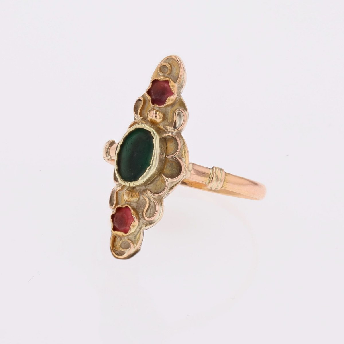Antique Gold And Colored Glass Marquise Ring-photo-1