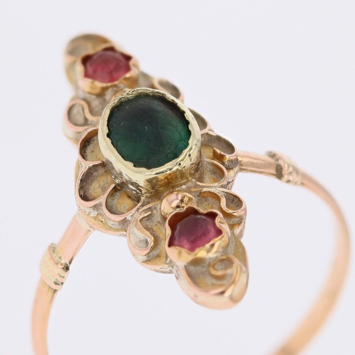 Antique Gold And Colored Glass Marquise Ring-photo-4