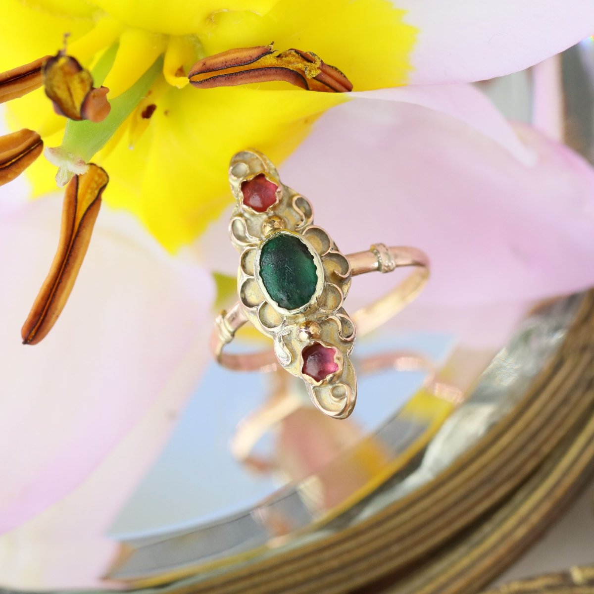 Antique Gold And Colored Glass Marquise Ring-photo-5