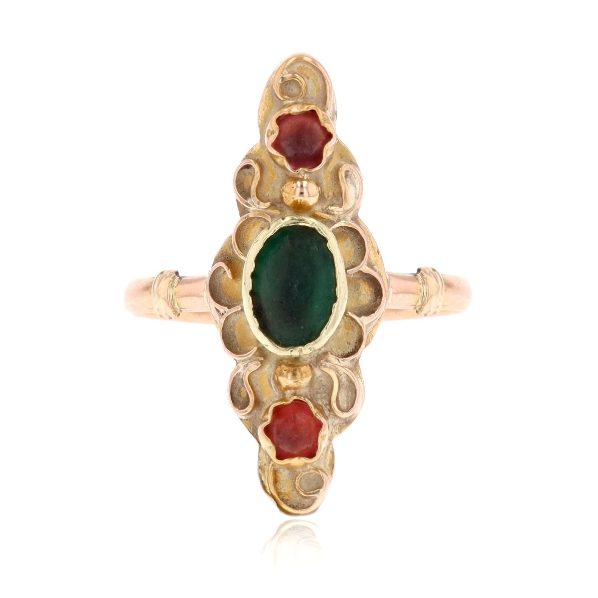 Antique Gold And Colored Glass Marquise Ring