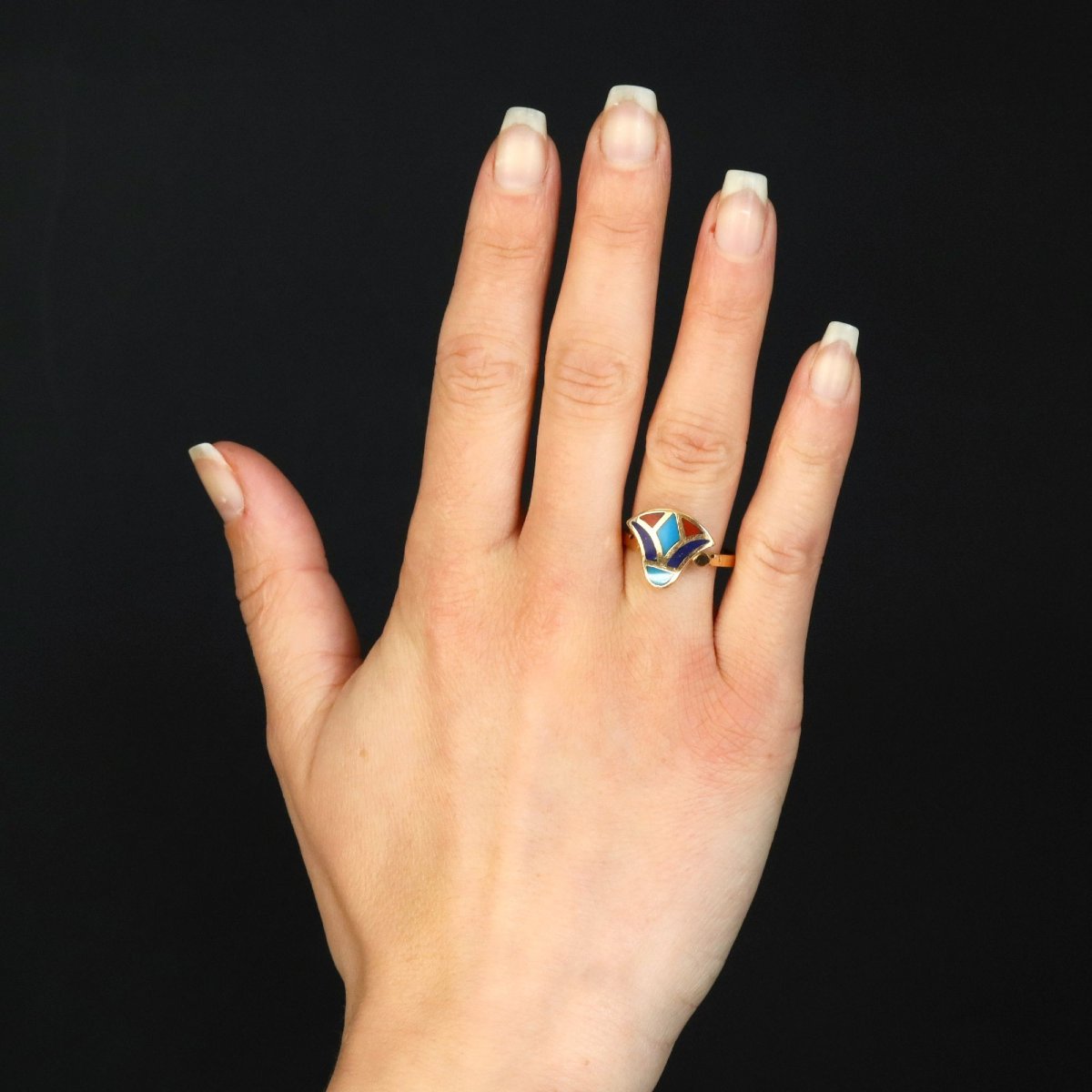 Egyptian Yellow Gold Enamel Ring-photo-2