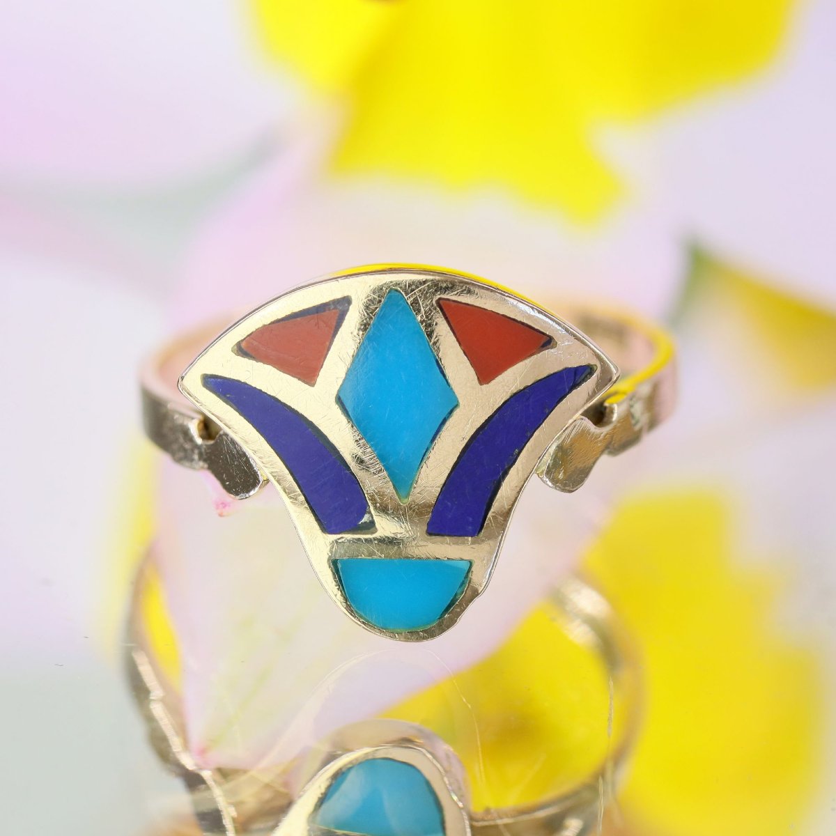 Egyptian Yellow Gold Enamel Ring-photo-3