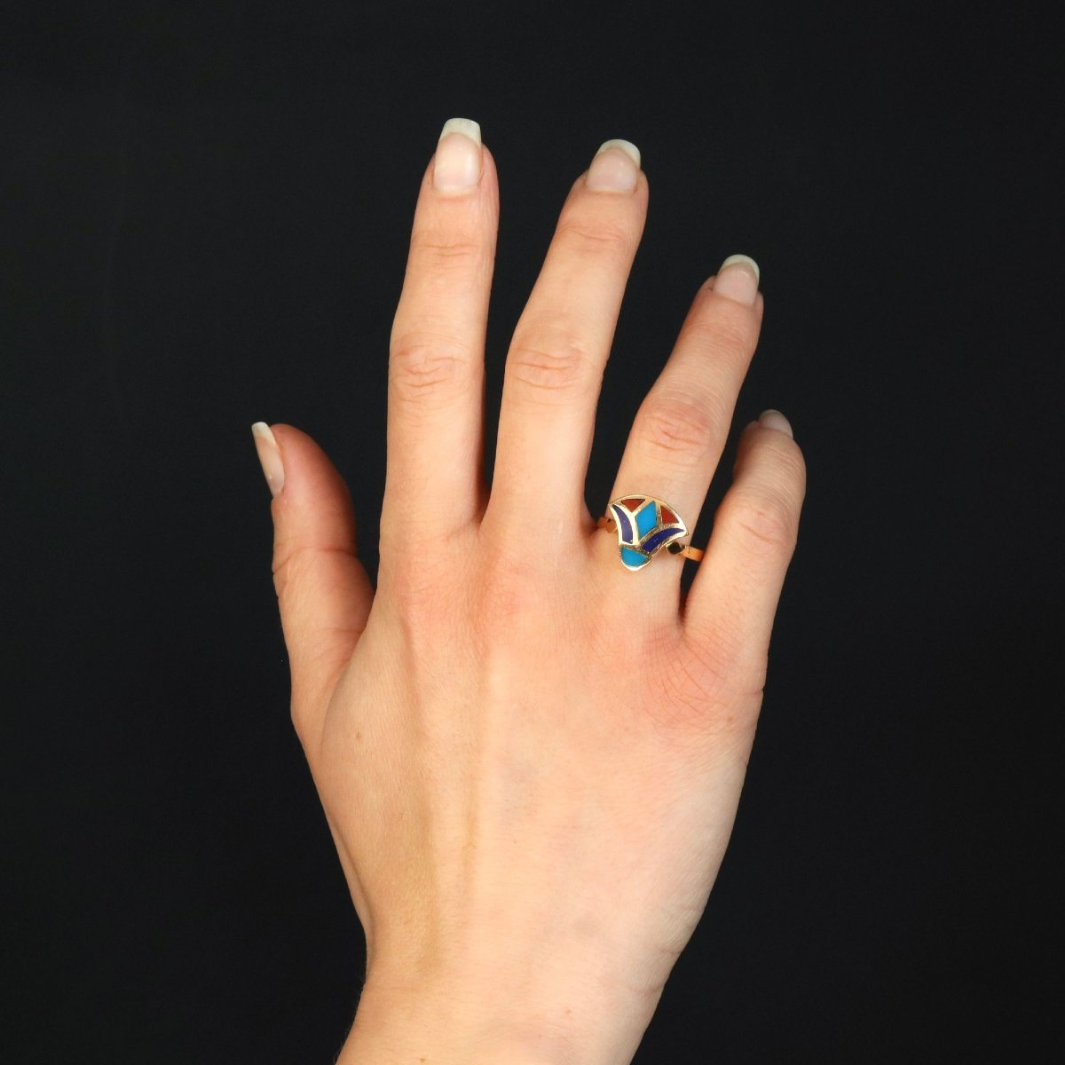 Egyptian Yellow Gold Enamel Ring-photo-4