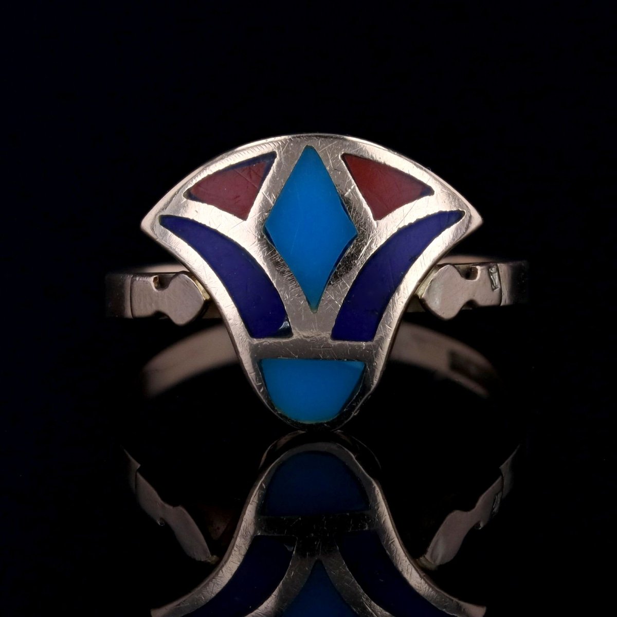 Egyptian Yellow Gold Enamel Ring-photo-1