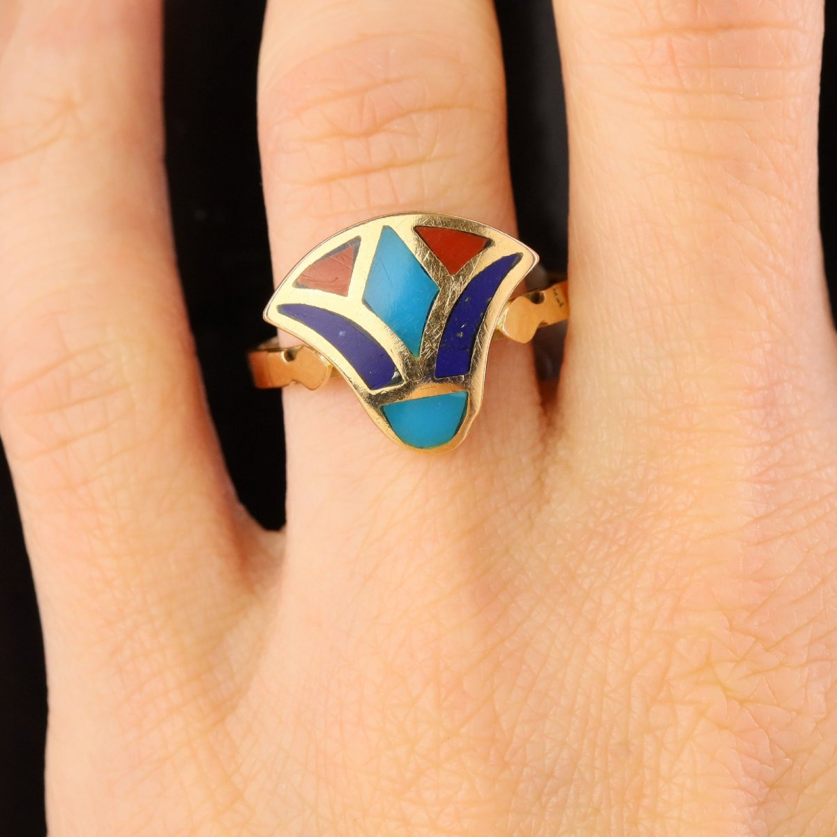 Egyptian Yellow Gold Enamel Ring-photo-2