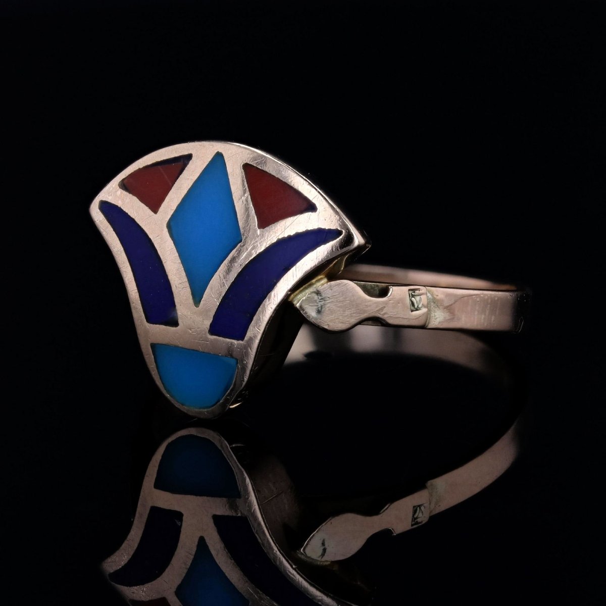 Egyptian Yellow Gold Enamel Ring-photo-3