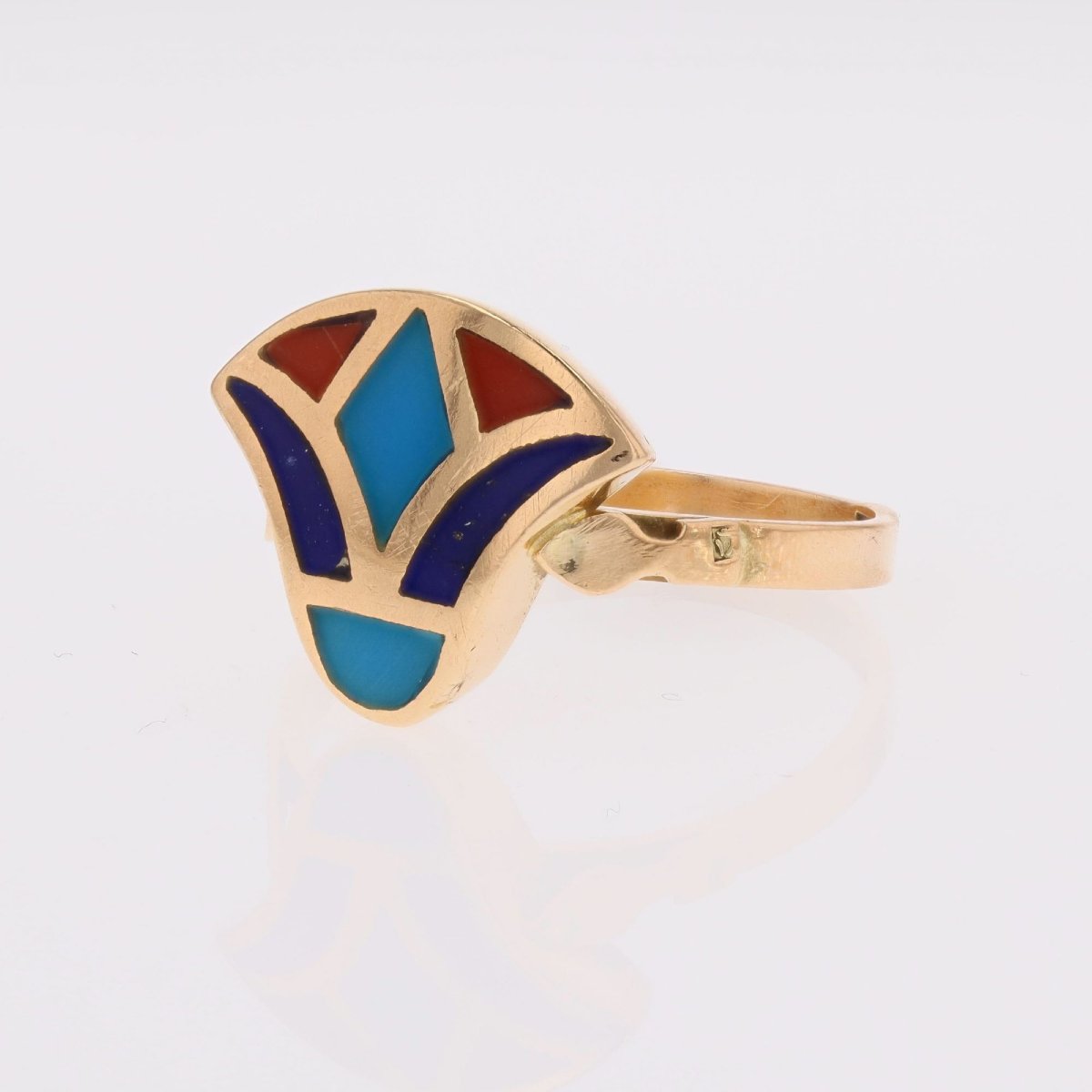 Egyptian Yellow Gold Enamel Ring-photo-4