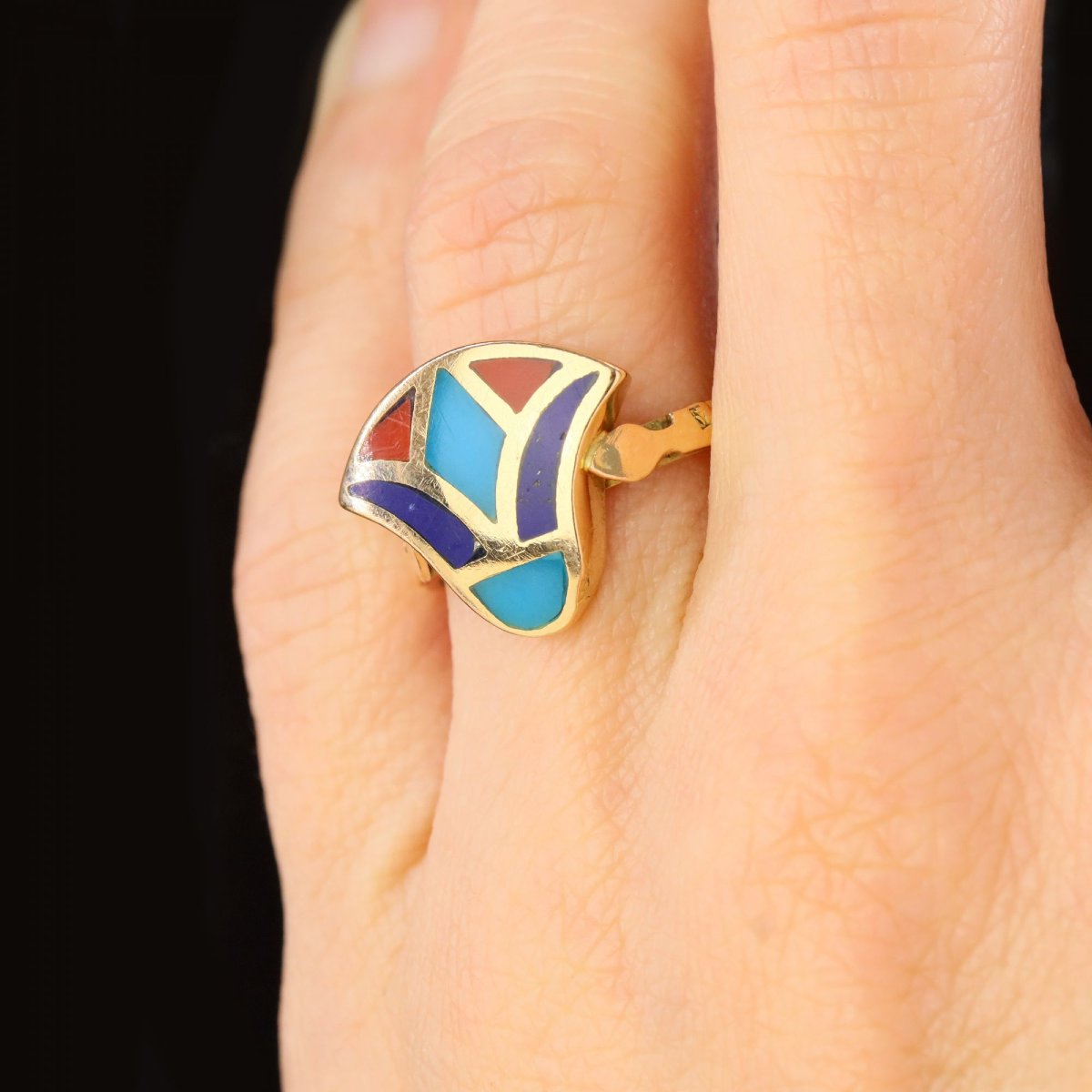 Egyptian Yellow Gold Enamel Ring-photo-5