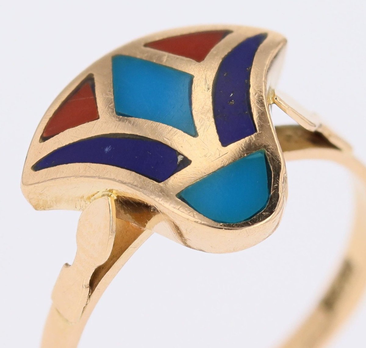 Egyptian Yellow Gold Enamel Ring-photo-6