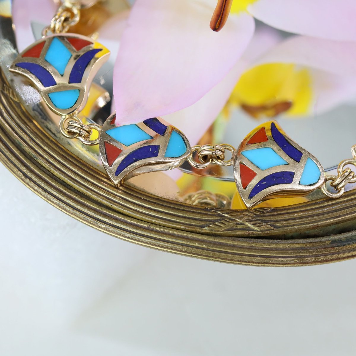 Yellow Gold Egyptian Enamel Bracelet-photo-3