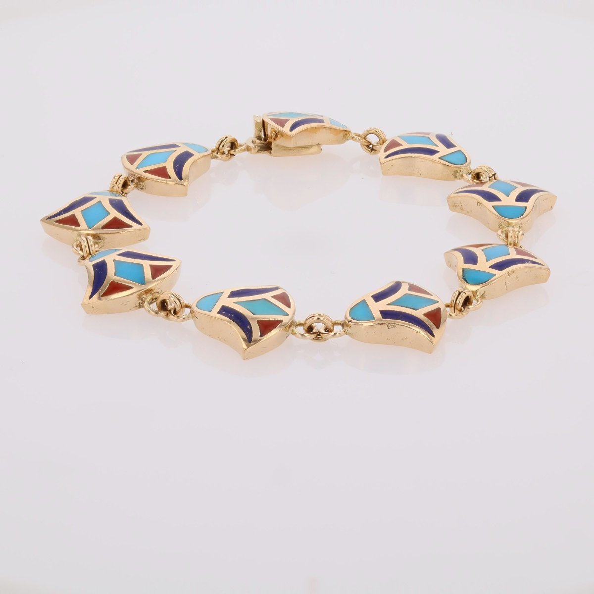 Yellow Gold Egyptian Enamel Bracelet-photo-4