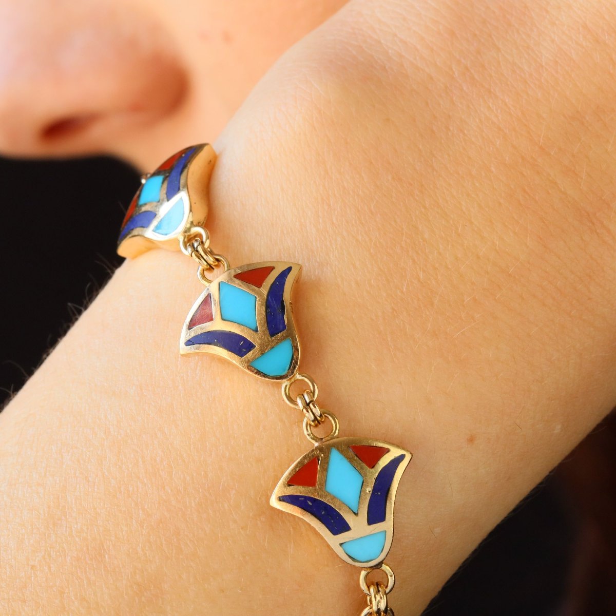Yellow Gold Egyptian Enamel Bracelet-photo-3