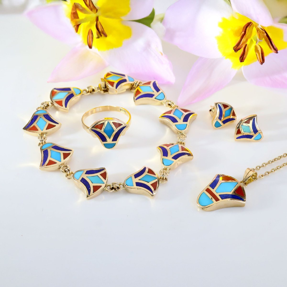 Yellow Gold Egyptian Enamel Bracelet-photo-5