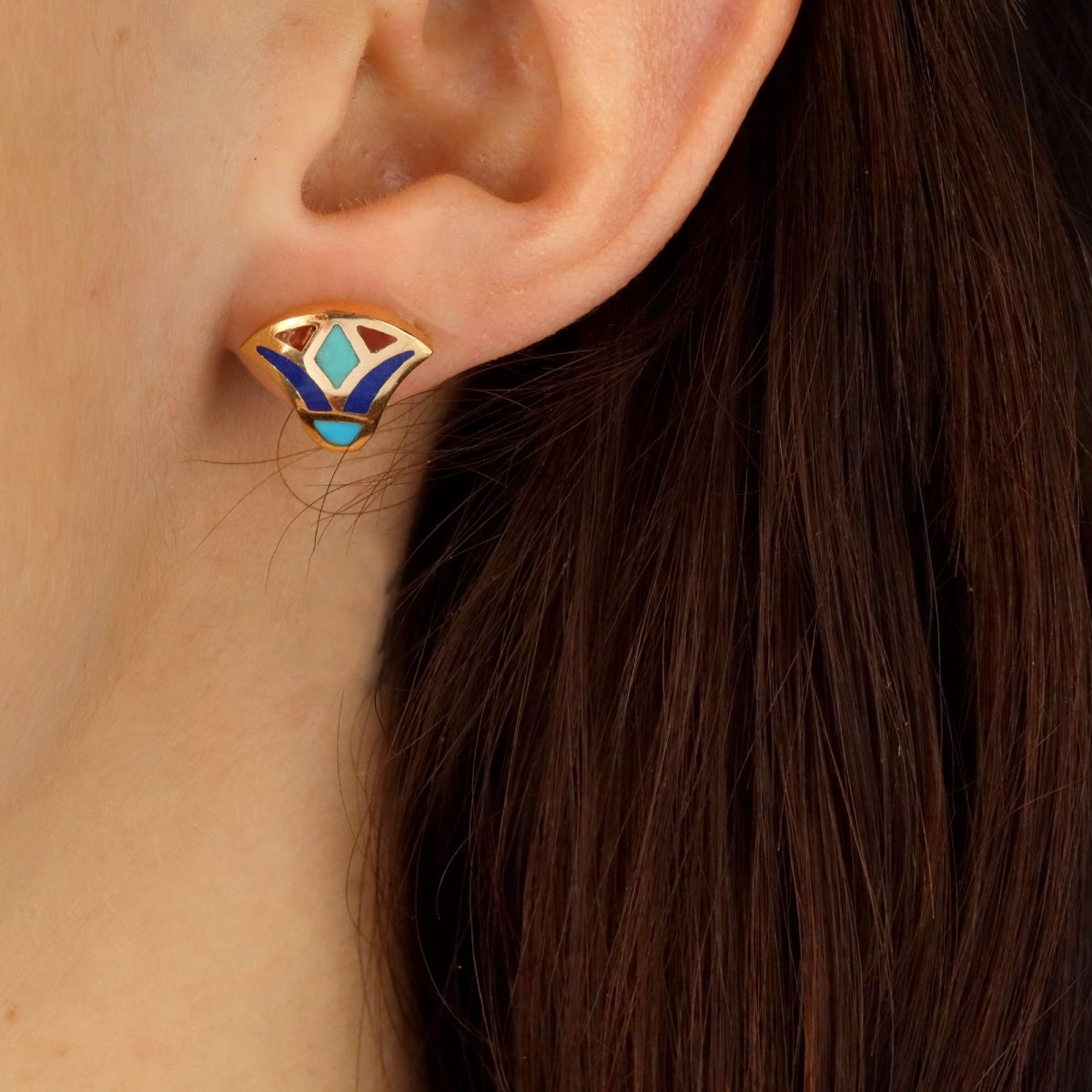 Egyptian Gold Enamel Earrings-photo-2