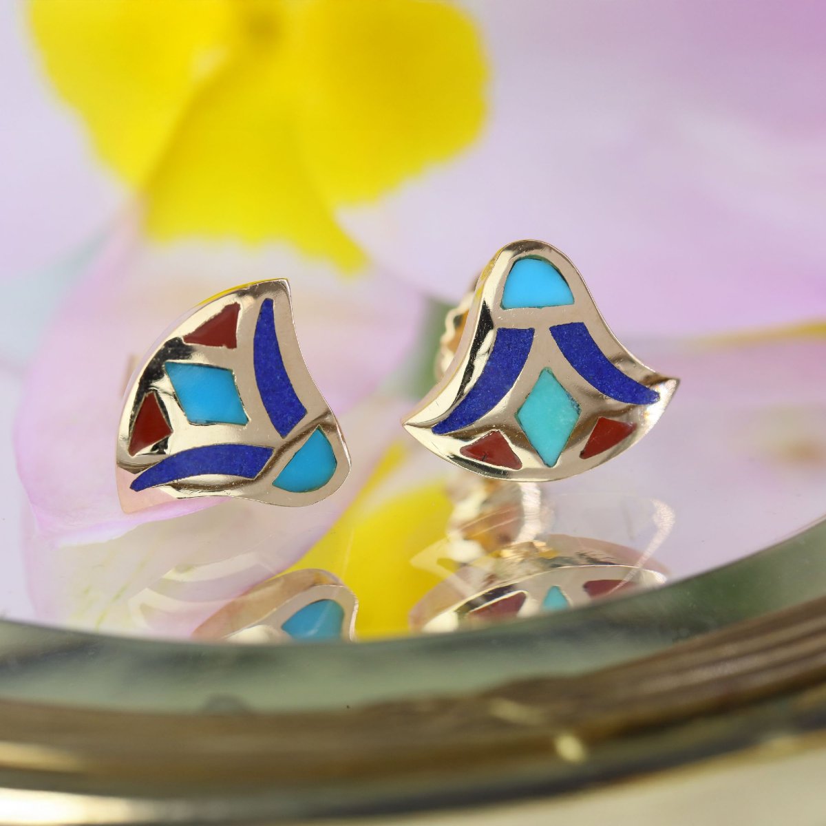 Egyptian Gold Enamel Earrings-photo-3