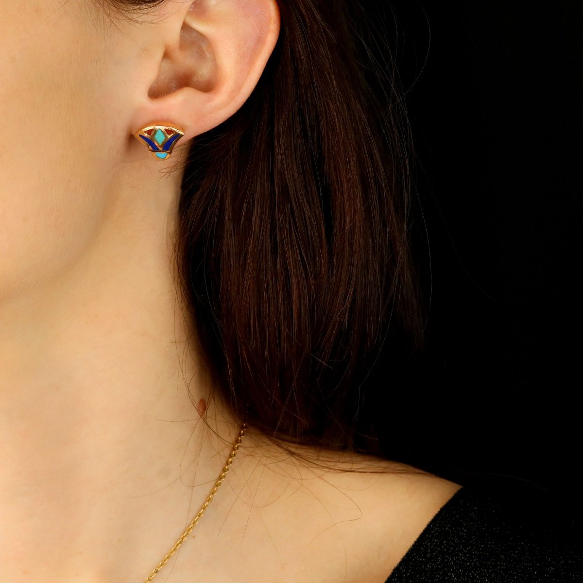 Egyptian Gold Enamel Earrings-photo-2
