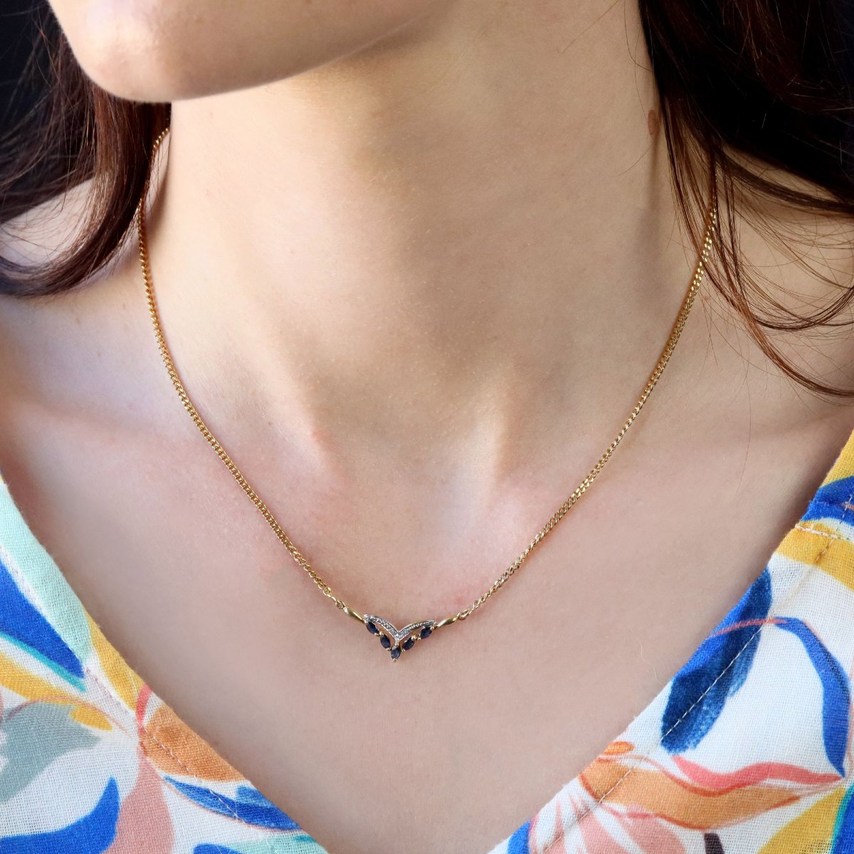 Yellow Gold Sapphire And Diamond Necklace-photo-2